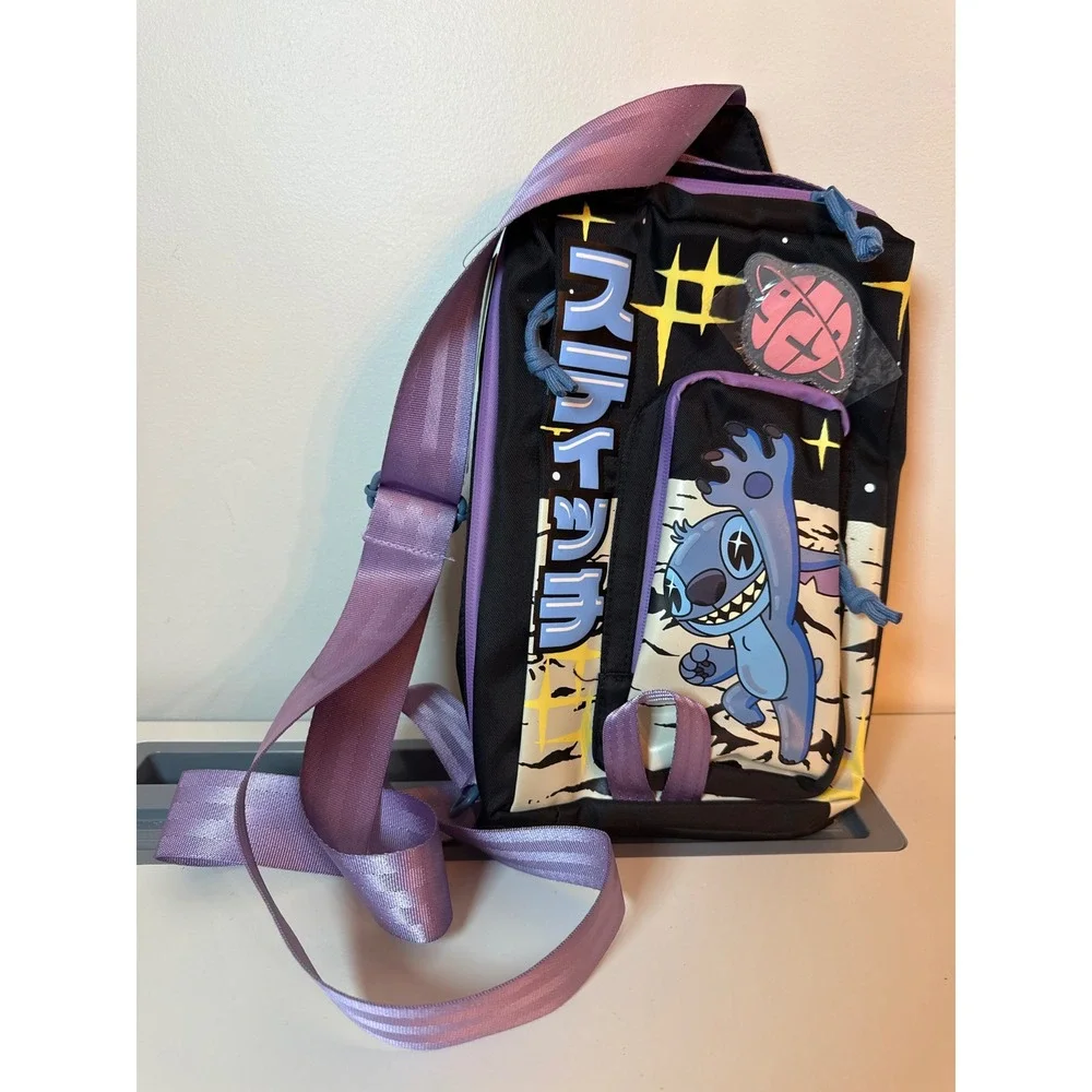 Bioworld Disney Stitch Tactical Sling Bag Unisex OS New Black Purple Crossbody